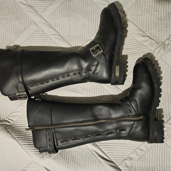 Xelement Sleek Black Leather  Motorcycle Combat Boots - Picture 3 of 6